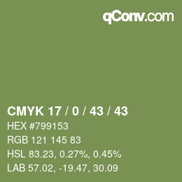 Farbcode: CMYK 17 / 0 / 43 / 43 | qconv.com