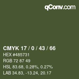 颜色代码: CMYK 17 / 0 / 43 / 66 | qconv.com