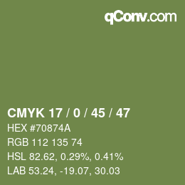 Color code: CMYK 17 / 0 / 45 / 47 | qconv.com