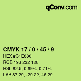 Color code: CMYK 17 / 0 / 45 / 9 | qconv.com