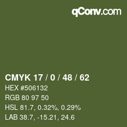 Farbcode: CMYK 17 / 0 / 48 / 62 | qconv.com