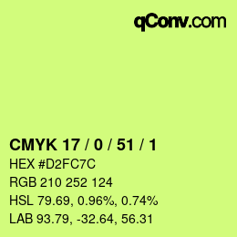 Color code: CMYK 17 / 0 / 51 / 1 | qconv.com