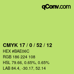 Color code: CMYK 17 / 0 / 52 / 12 | qconv.com