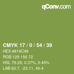 カラーコード: CMYK 17 / 0 / 54 / 39 | qconv.com