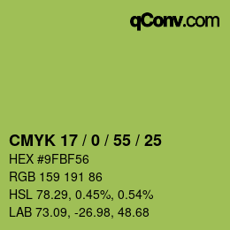 颜色代码: CMYK 17 / 0 / 55 / 25 | qconv.com
