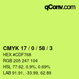 Farbcode: CMYK 17 / 0 / 58 / 3 | qconv.com