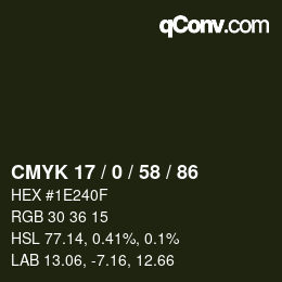 Color code: CMYK 17 / 0 / 58 / 86 | qconv.com