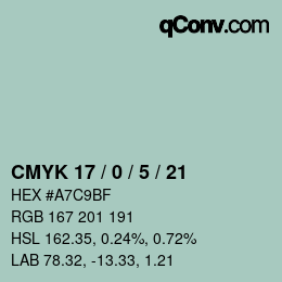 カラーコード: CMYK 17 / 0 / 5 / 21 | qconv.com