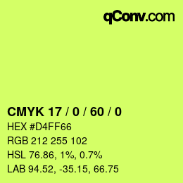 カラーコード: CMYK 17 / 0 / 60 / 0 | qconv.com