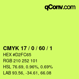 颜色代码: CMYK 17 / 0 / 60 / 1 | qconv.com