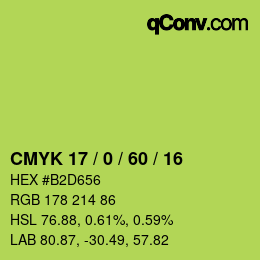 Color code: CMYK 17 / 0 / 60 / 16 | qconv.com