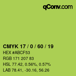 Color code: CMYK 17 / 0 / 60 / 19 | qconv.com