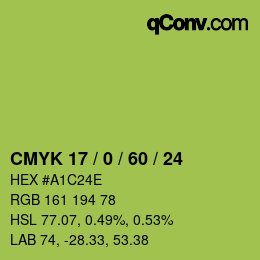 カラーコード: CMYK 17 / 0 / 60 / 24 | qconv.com
