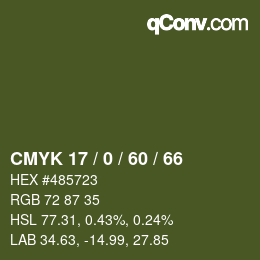 Color code: CMYK 17 / 0 / 60 / 66 | qconv.com