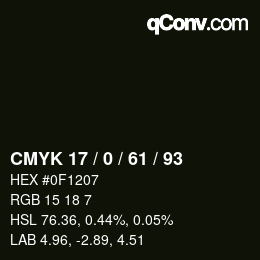 Farbcode: CMYK 17 / 0 / 61 / 93 | qconv.com