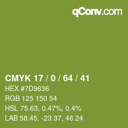 Color code: CMYK 17 / 0 / 64 / 41 | qconv.com
