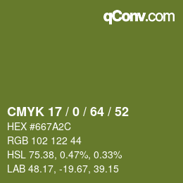 Color code: CMYK 17 / 0 / 64 / 52 | qconv.com