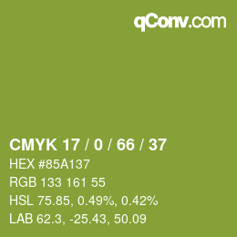 Color code: CMYK 17 / 0 / 66 / 37 | qconv.com