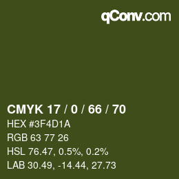Color code: CMYK 17 / 0 / 66 / 70 | qconv.com