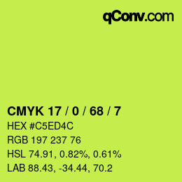 カラーコード: CMYK 17 / 0 / 68 / 7 | qconv.com