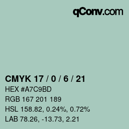 カラーコード: CMYK 17 / 0 / 6 / 21 | qconv.com