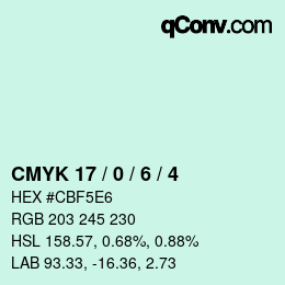 Color code: CMYK 17 / 0 / 6 / 4 | qconv.com