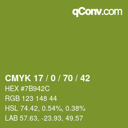 カラーコード: CMYK 17 / 0 / 70 / 42 | qconv.com