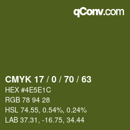 颜色代码: CMYK 17 / 0 / 70 / 63 | qconv.com