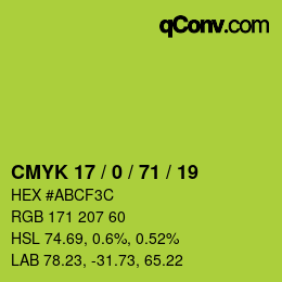 Color code: CMYK 17 / 0 / 71 / 19 | qconv.com