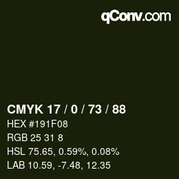 颜色代码: CMYK 17 / 0 / 73 / 88 | qconv.com