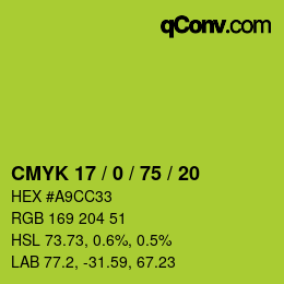 カラーコード: CMYK 17 / 0 / 75 / 20 | qconv.com