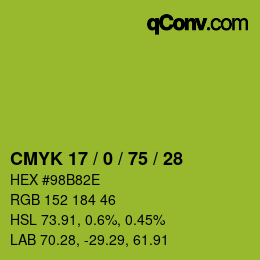 カラーコード: CMYK 17 / 0 / 75 / 28 | qconv.com