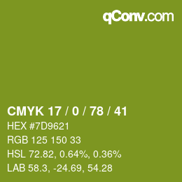 Color code: CMYK 17 / 0 / 78 / 41 | qconv.com