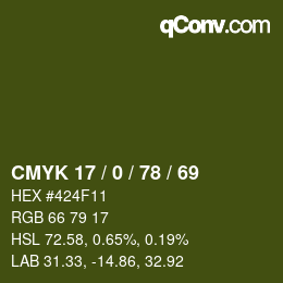 颜色代码: CMYK 17 / 0 / 78 / 69 | qconv.com