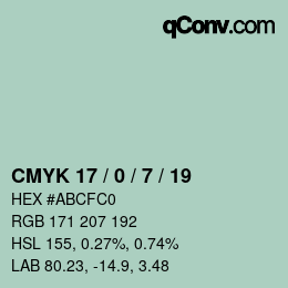 Farbcode: CMYK 17 / 0 / 7 / 19 | qconv.com
