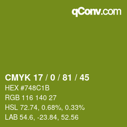 Color code: CMYK 17 / 0 / 81 / 45 | qconv.com