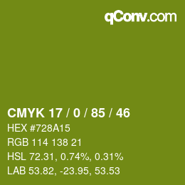 Color code: CMYK 17 / 0 / 85 / 46 | qconv.com