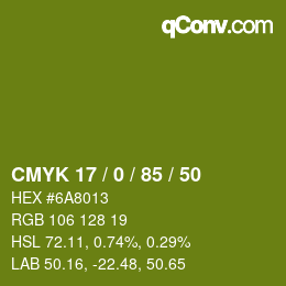 Color code: CMYK 17 / 0 / 85 / 50 | qconv.com