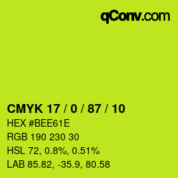 カラーコード: CMYK 17 / 0 / 87 / 10 | qconv.com