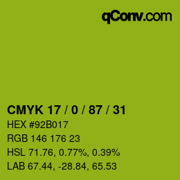 カラーコード: CMYK 17 / 0 / 87 / 31 | qconv.com