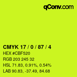颜色代码: CMYK 17 / 0 / 87 / 4 | qconv.com