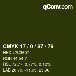 Color code: CMYK 17 / 0 / 87 / 79 | qconv.com