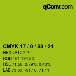 Color code: CMYK 17 / 0 / 88 / 24 | qconv.com