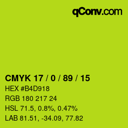 カラーコード: CMYK 17 / 0 / 89 / 15 | qconv.com