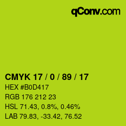 カラーコード: CMYK 17 / 0 / 89 / 17 | qconv.com