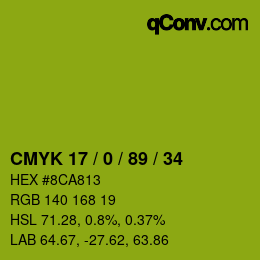 Color code: CMYK 17 / 0 / 89 / 34 | qconv.com