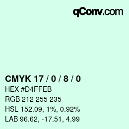 カラーコード: CMYK 17 / 0 / 8 / 0 | qconv.com