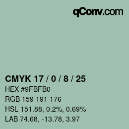 Farbcode: CMYK 17 / 0 / 8 / 25 | qconv.com