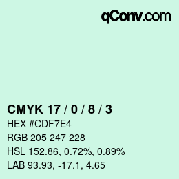 カラーコード: CMYK 17 / 0 / 8 / 3 | qconv.com