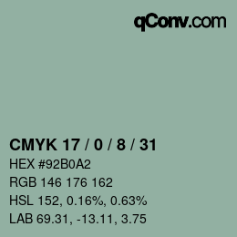 Color code: CMYK 17 / 0 / 8 / 31 | qconv.com